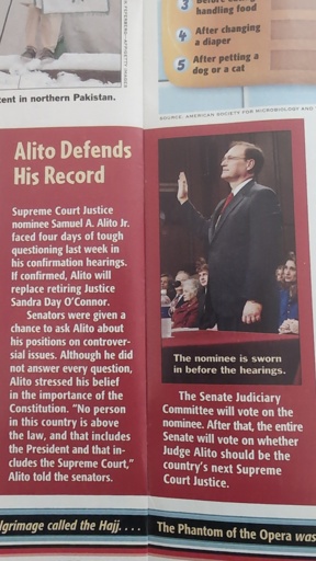Alito Defends His Record

Supreme Court Justice nominee Samuel A. Alito Jr. faced four days of tough questioning last week in his confirmation hearings. If confirmed, Alito will be replaced retiring Justice Sandra Day O'Connor.

Senators were given a chance to ask Alito about his positions on controversial issues. Although he did not answer every question, Alito stressed his believed in the importance of the Constitution.

"NO PERSON IN THIS COUNTRY IS ABOVE THE LAW, AND THAT INCLUDES THE PRESIDENT, AND THAT INCLUDES THE SUPREME COURT," Alito told the senators.

The Senate Judiciary Committee will vote on the nominee. After that, the entire Senate will vote on whether Judge Alito should be the country's next Supreme Court Justice.

Includes pic of Alito being sworn in before the hearings.