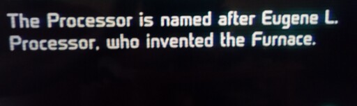 Text: The processor is named after Eugene L. Processor, who invented the furnace.