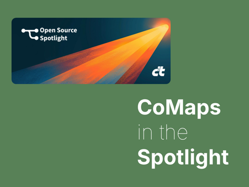 a sharepic reading 'comaps in the spotlight' - with the banner image of the c't newsletter