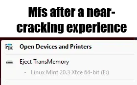 Mfs after a near-cracking experience: Eject TransMemory (Screenshot of OS manager for USB devices)