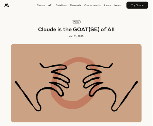 Screengrab of an Anthropic AI article showcasing their adopted line-art style performing an internet classic NSFW meme which involves a goat, see...?