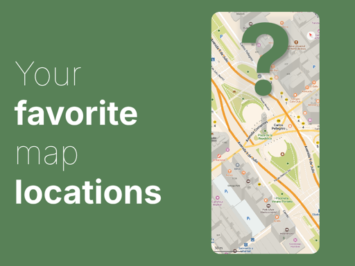A sharepic reading "Your favorite map locations" with a CoMaps screenshot with an overlayed question mark on it