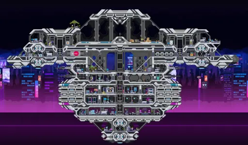 The image attached is a screenshot from our playthrough of Starbound, which shows a intricate station hovering above a massive city-planet.