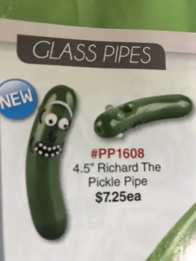 pickle Rick pipe, but it's a "richard the pickle" pipe for legal reasons