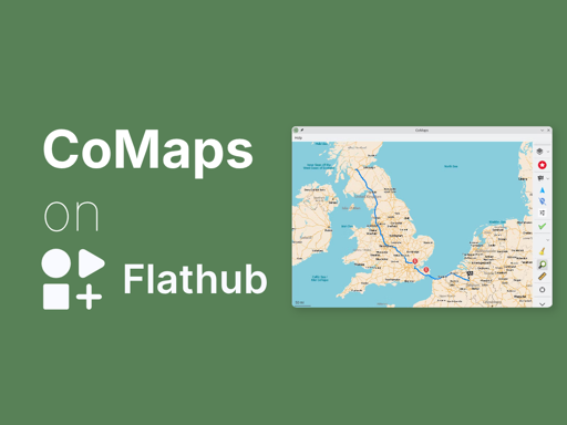 sharepic saying "comaps on flathub" with a screenshot